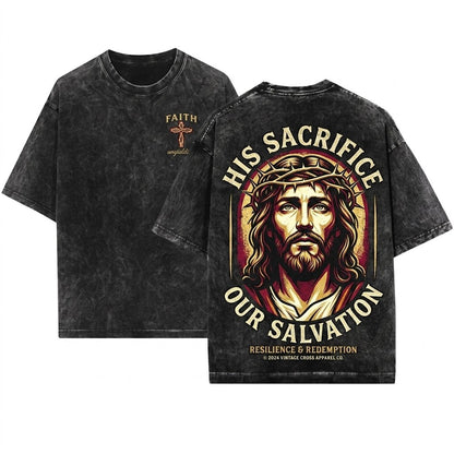 Jesus Crown of Thorns Christian Faith Graphic Vintage Spiritual Easter Christ Unisex Wash T-Shirt