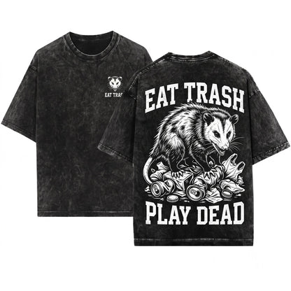 Eat Trash Opossum Possum Animal Funny Humor Cute Vintage Retro Graphic Meme Men Women Unisex Wash T-Shirt