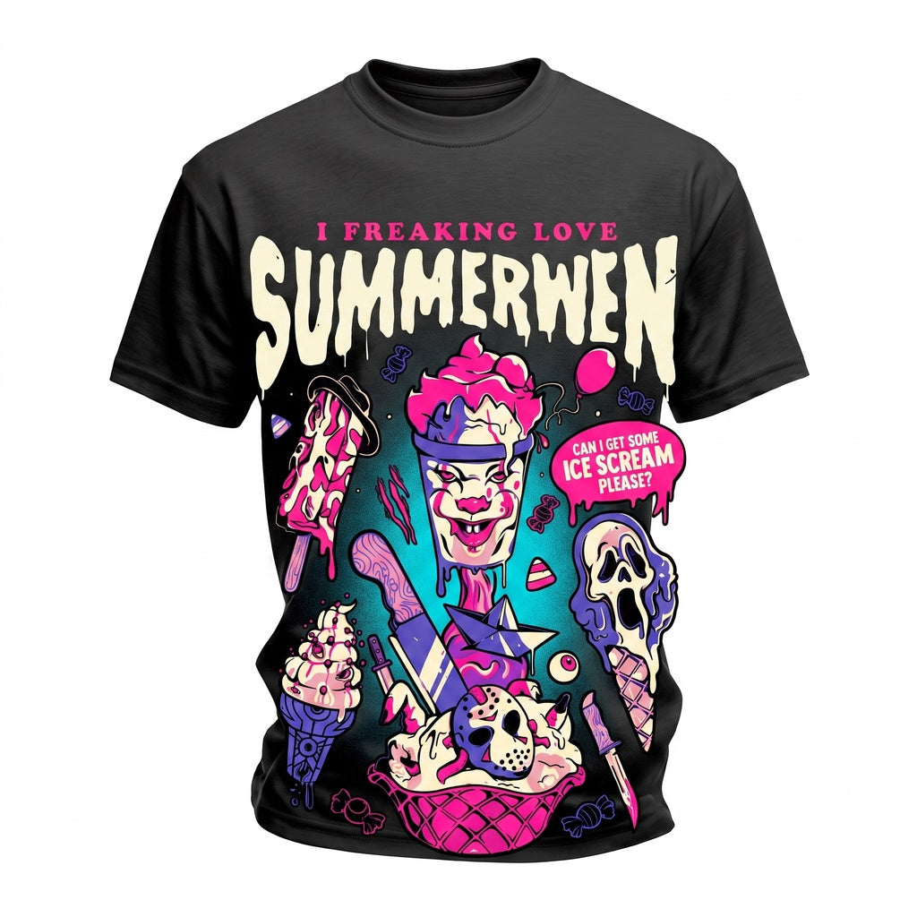 I Freaking Love Summerween Creepy Ice Cream Spooky Horror Movie Fan Halloween In Summer Unisex TShirt