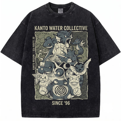 Vintage Water Anime Graphic Washed Retro Gamer Kanto Starters Unisex TShirt