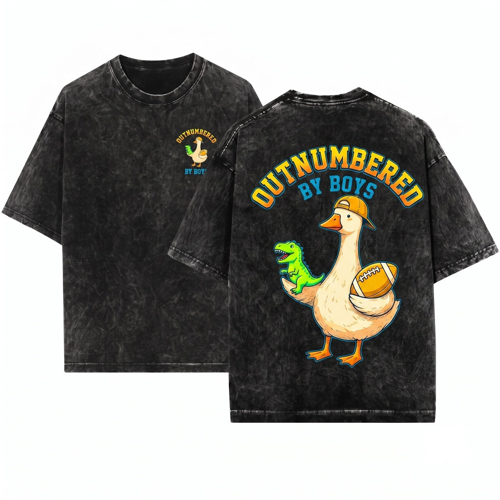 Outnumbered By Boys Funny Mama Goose Baseball Football Retro Graphic Unisex Wash T-Shirt