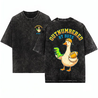 Outnumbered By Boys Funny Mama Goose Baseball Football Retro Graphic Unisex Wash T-Shirt