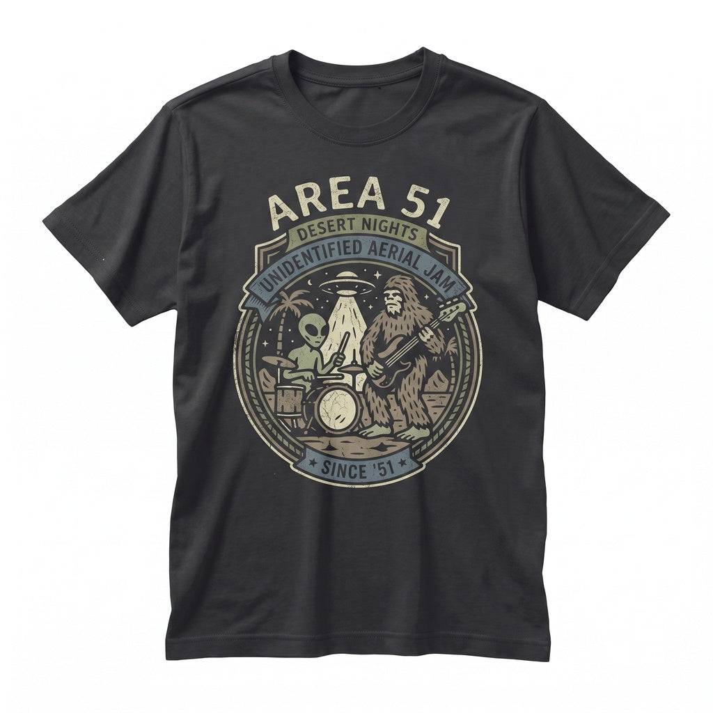 Funny Bigfoot Alien Area 51 Cryptid UFO Band Graphic Top Music Sasquatch Gift Unisex TShirt
