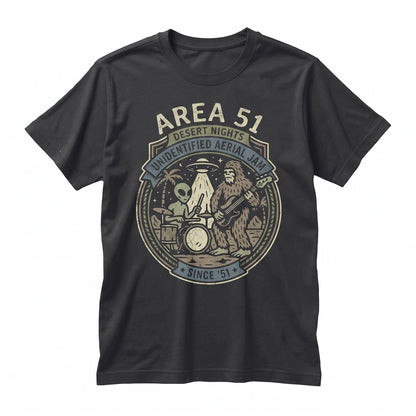 Funny Bigfoot Alien Area 51 Cryptid UFO Band Graphic Top Music Sasquatch Gift Unisex TShirt