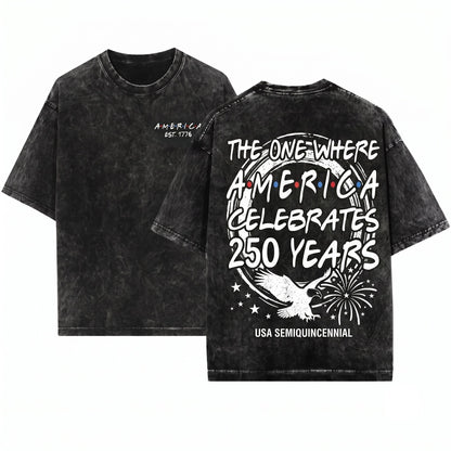 The One Where America Turns 250 Years 4th Of July Patriotic Garment-Dyed Summer Unisex Wash T-Shirt