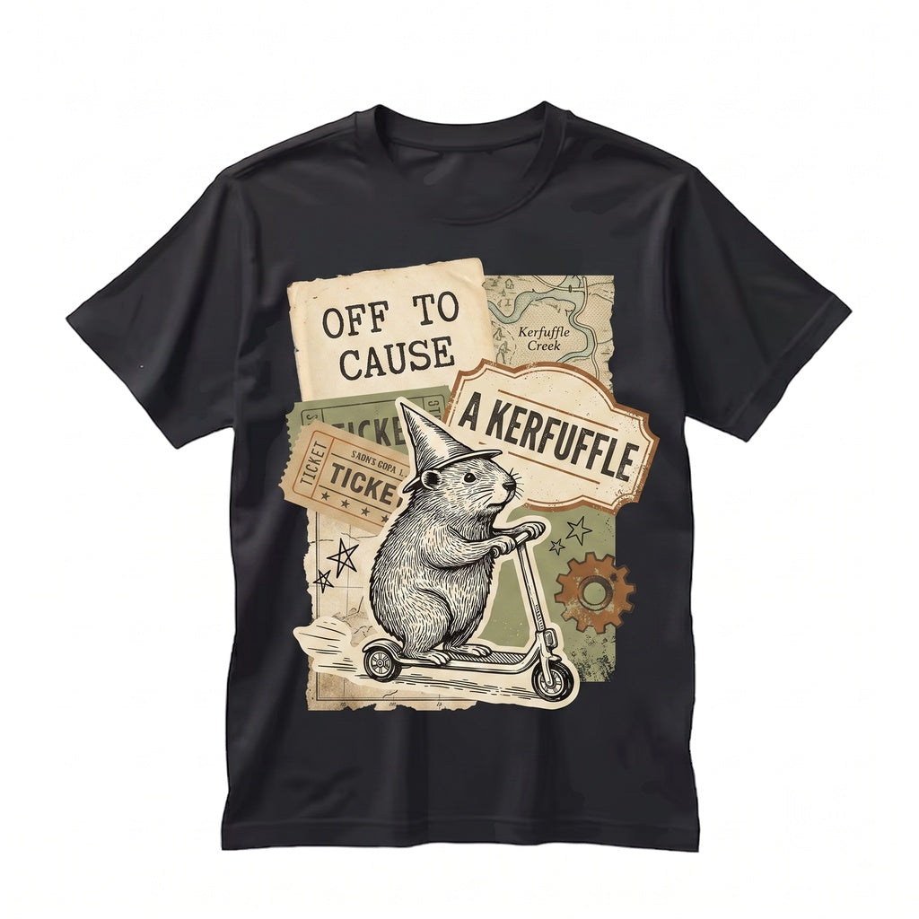 Off To Cause A Kerfuffle Silly Groundhog Scooter Funny Animal Mental Health Adult Humor Sarcastic Crewneck Unisex TShirt