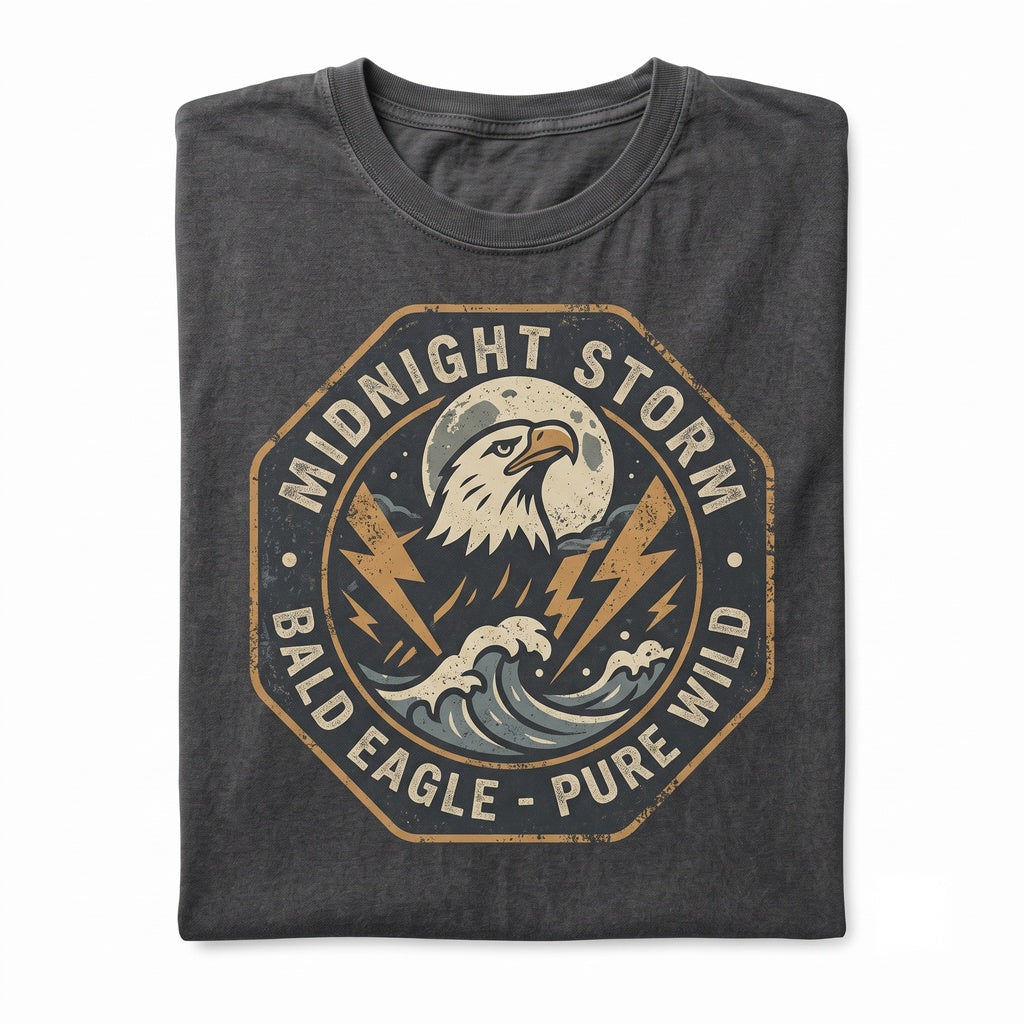 Vintage Bald Eagle Full Moon Lightning Storm Ocean Graphic Patriotic Wildlife Gift for Men Women Unisex TShirt
