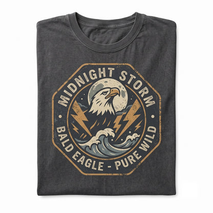 Vintage Bald Eagle Full Moon Lightning Storm Ocean Graphic Patriotic Wildlife Gift for Men Women Unisex TShirt