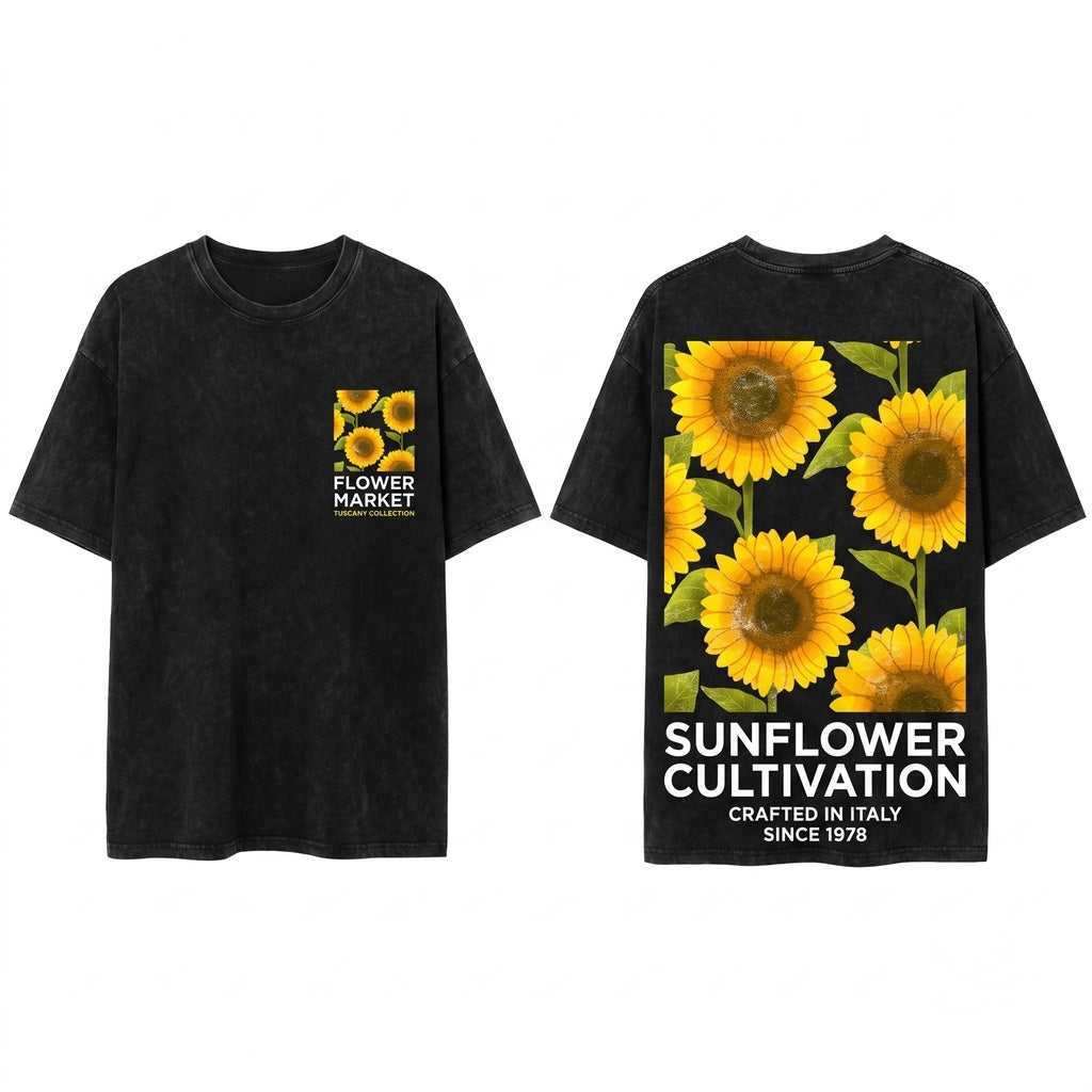 Tuscany Sunflower Market Botanical Summer Graphic Unisex Wash T-Shirt