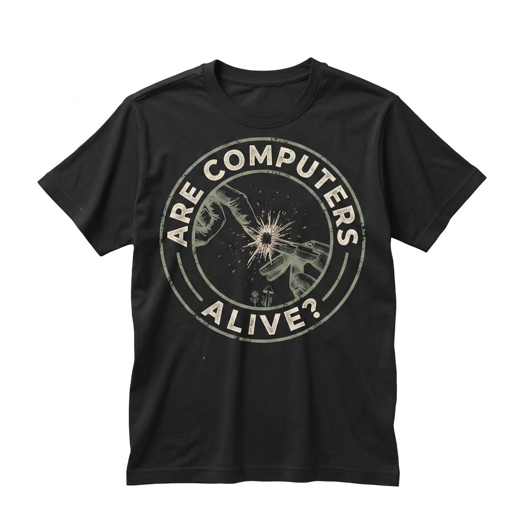Are Computers Alive Vintage Tech AI Philosophy Graphic Print Unisex TShirt