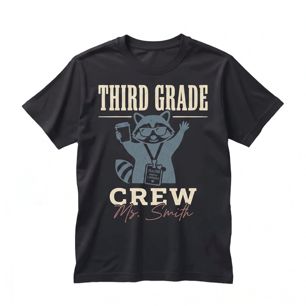 Personalized Grade Level Funny Raccoon Back to School Elementary Educator Team Apparel, Unisex TShirt