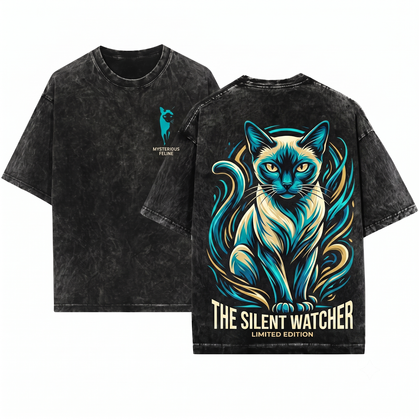 Siamese Cat Graphic Tee - Minimalist Elegant Silhouette Mom Dad Gift Unisex Heavyweight Garment-Dyed T-Shirt
