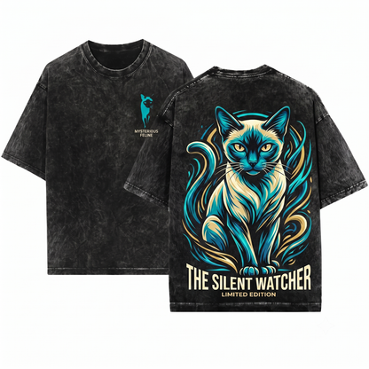 Siamese Cat Graphic Tee - Minimalist Elegant Silhouette Mom Dad Gift Unisex Heavyweight Garment-Dyed T-Shirt