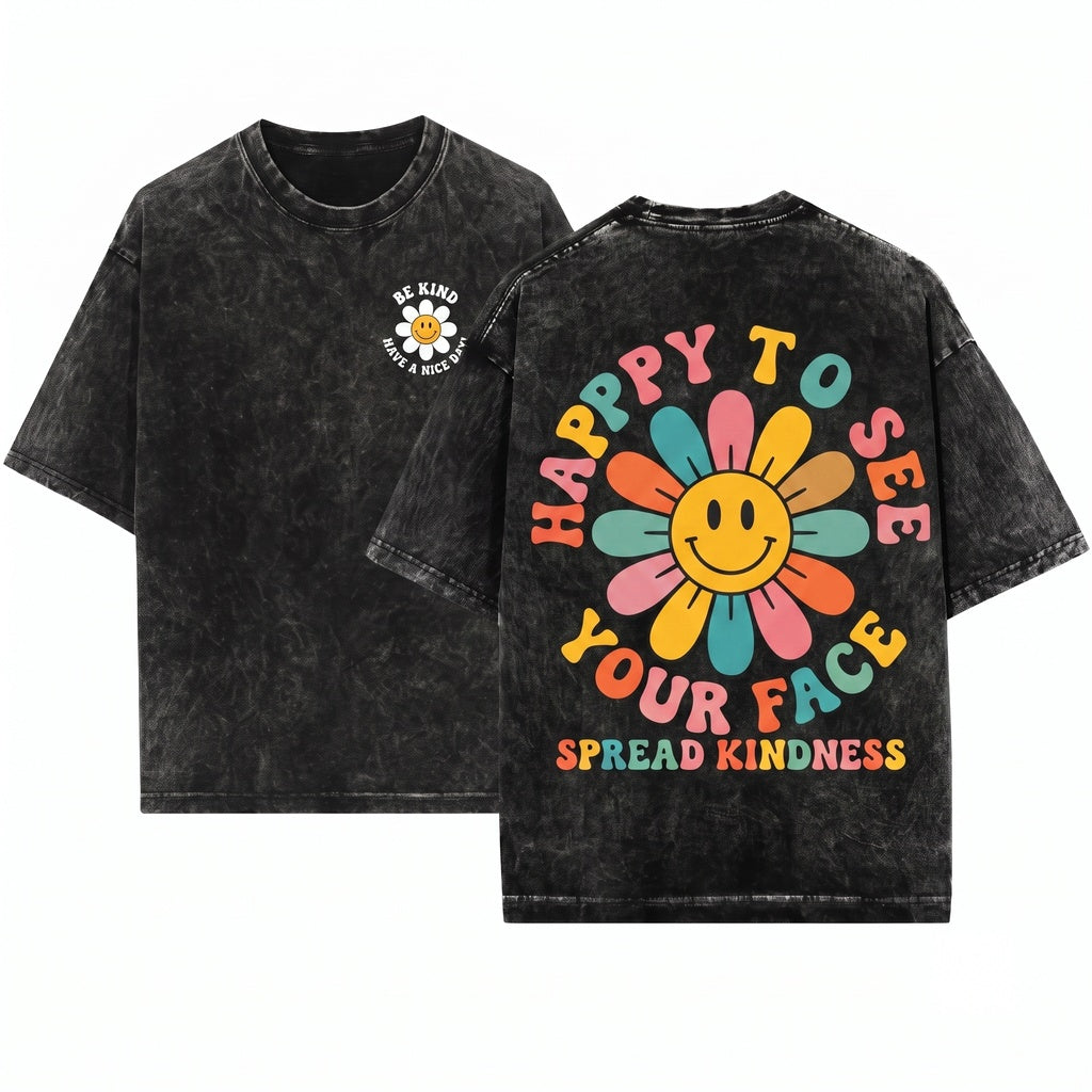 Happy To See Your Face Retro Daisy Back School Student Teacher Unisex Wash T-Shirt