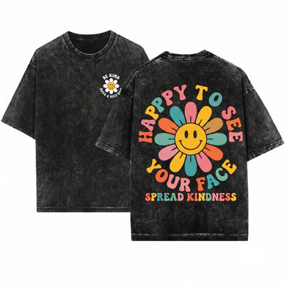 Happy To See Your Face Retro Daisy Back School Student Teacher Unisex Wash T-Shirt