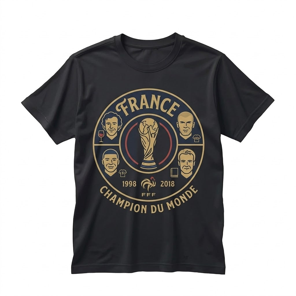 France Soccer Champions 1998 2018 International Football Tournament Winners Black Unisex TShirt