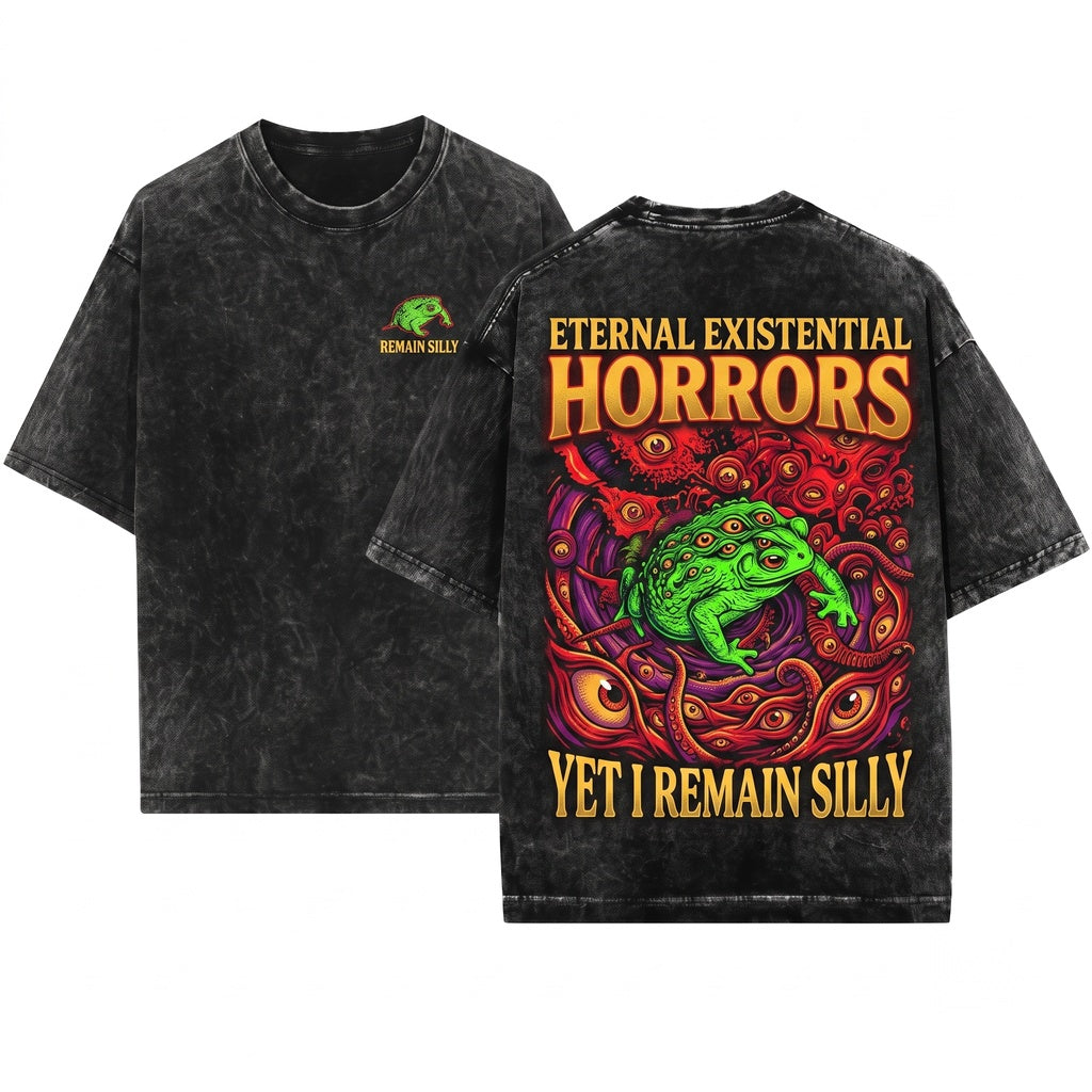 Vintage Japanese Horror Frog Back Print Unisex Wash T-Shirt