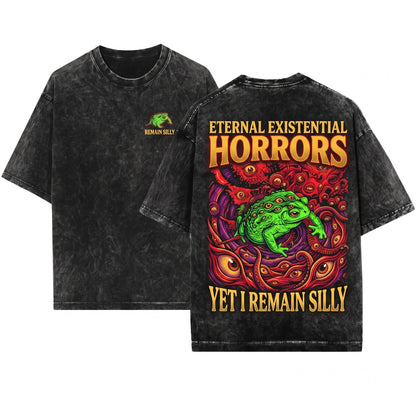 Vintage Japanese Horror Frog Back Print Unisex Wash T-Shirt