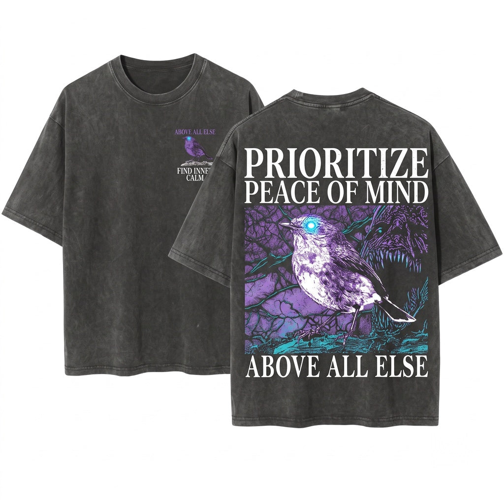 Peace of Mind Above All Else Vintage Japanese Bird Apparel Unisex Wash T-Shirt