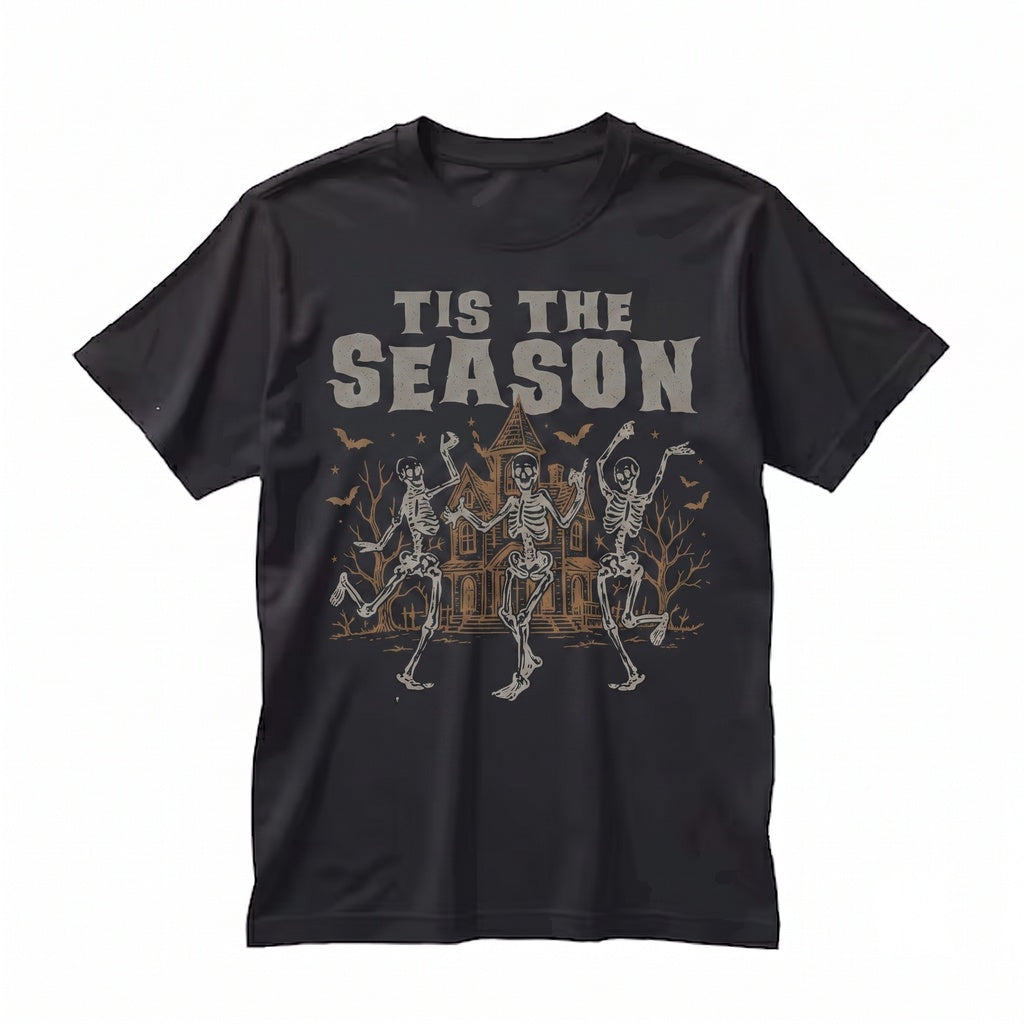 Retro Halloween Dancing Skeleton Spooky Season Haunted House Graphic Apparel Unisex TShirt