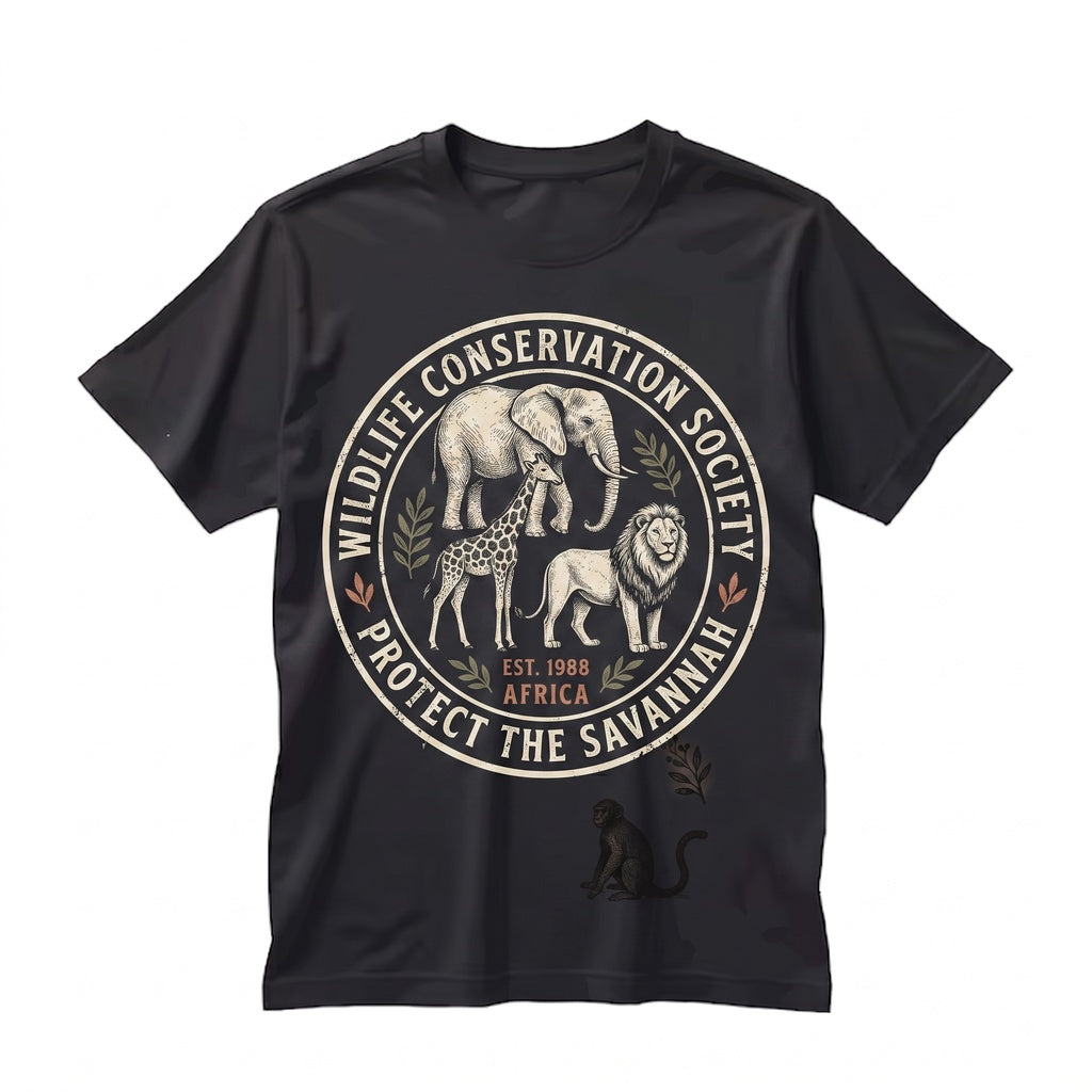 Vintage Safari Wildlife Graphic Elephant Giraffe Zebra Africa Nature Lover Art Gift Unisex TShirt