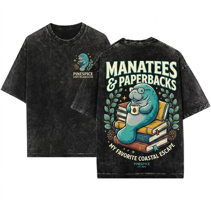 Manatee Embroidered Cute Summer Ocean Top Unisex Wash T-Shirt