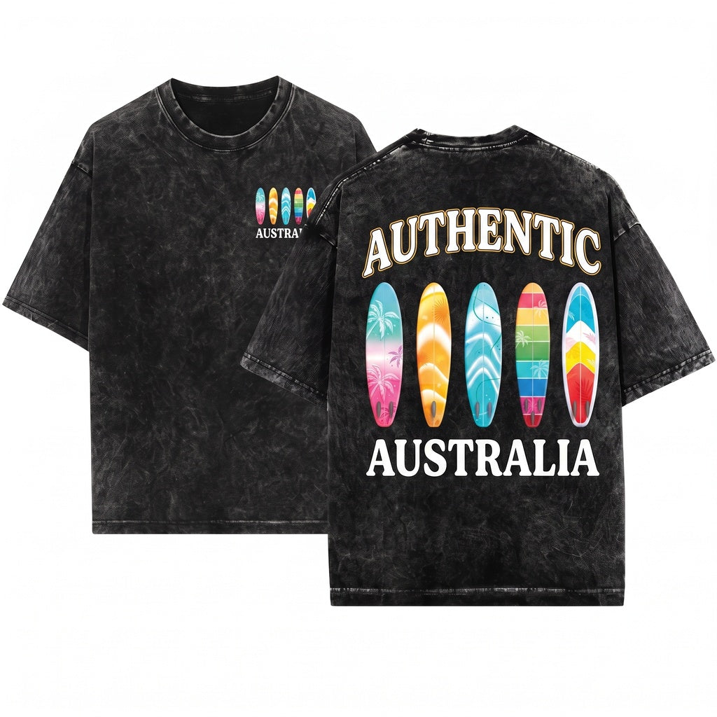 Australia Aussie Coastal Ocean Beach Surfer Graphic Gift Unisex Wash T-Shirt