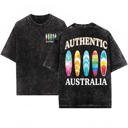 Australia Aussie Coastal Ocean Beach Surfer Graphic Gift Unisex Wash T-Shirt