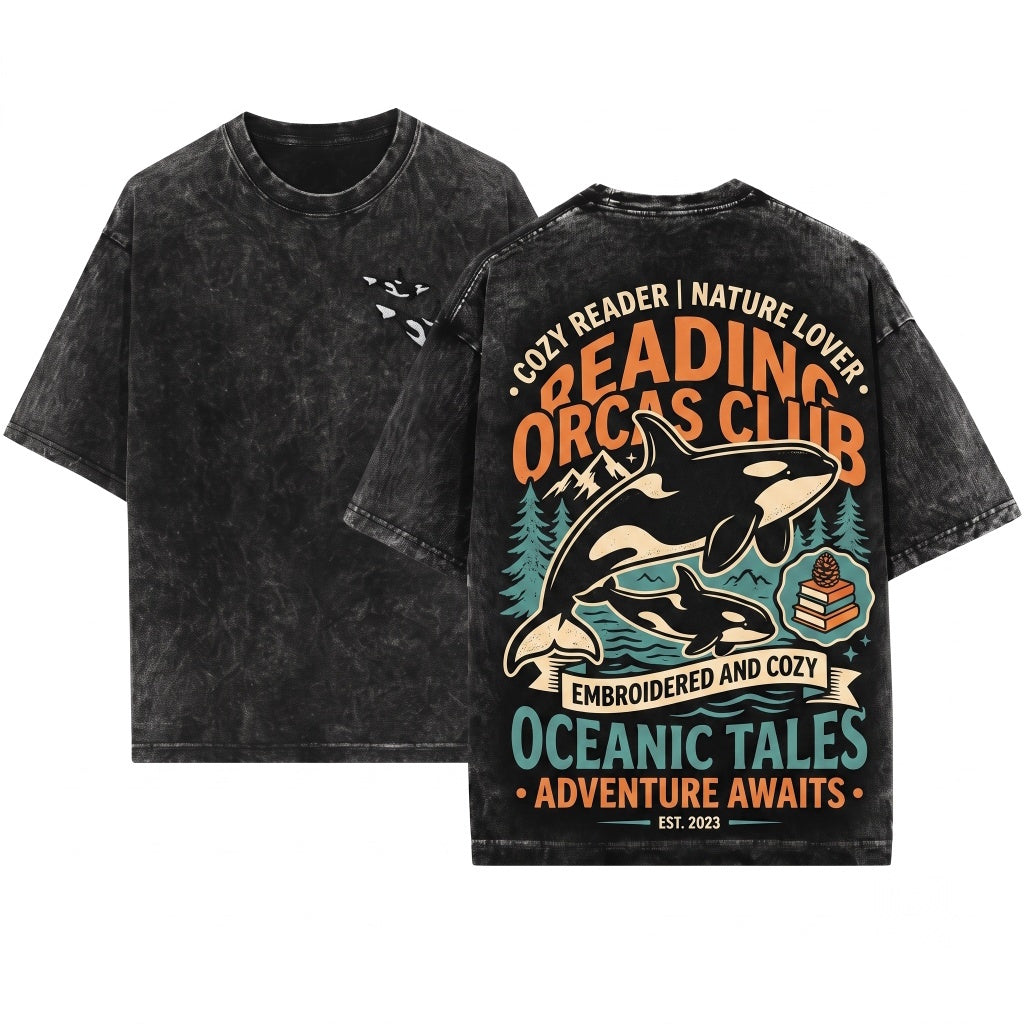 Orca Killer Whale Embroidered Ocean Gift Unisex Wash T-Shirt