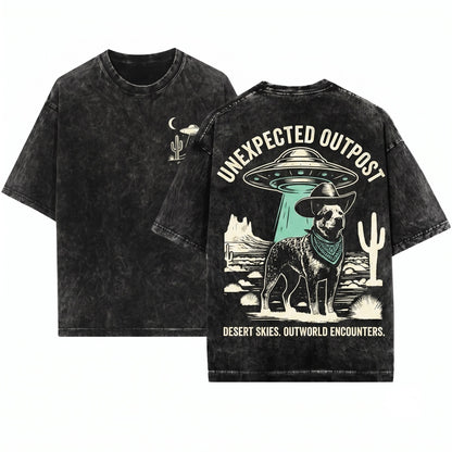 Cowboy Australian Cattle Dog UFO Vintage Western Desert Graphic Blue Heeler Wild West Lovers Gift Unisex Wash T-Shirt