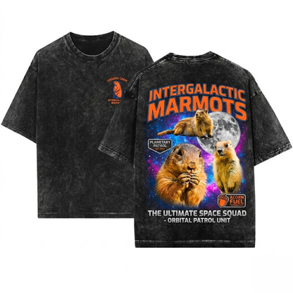 Three Marmot Moon Vintage Retro Graphic Oversized Funny Cute Rodent Prairie Dog Animal Gift Unisex Wash T-Shirt