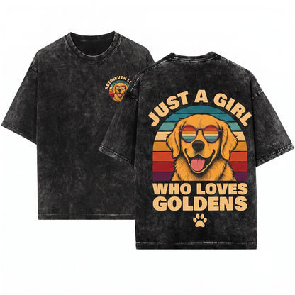 Just Girl Who Loves Golden Retriever Dog Mom Puppy Cute Canine Gift Unisex Wash T-Shirt