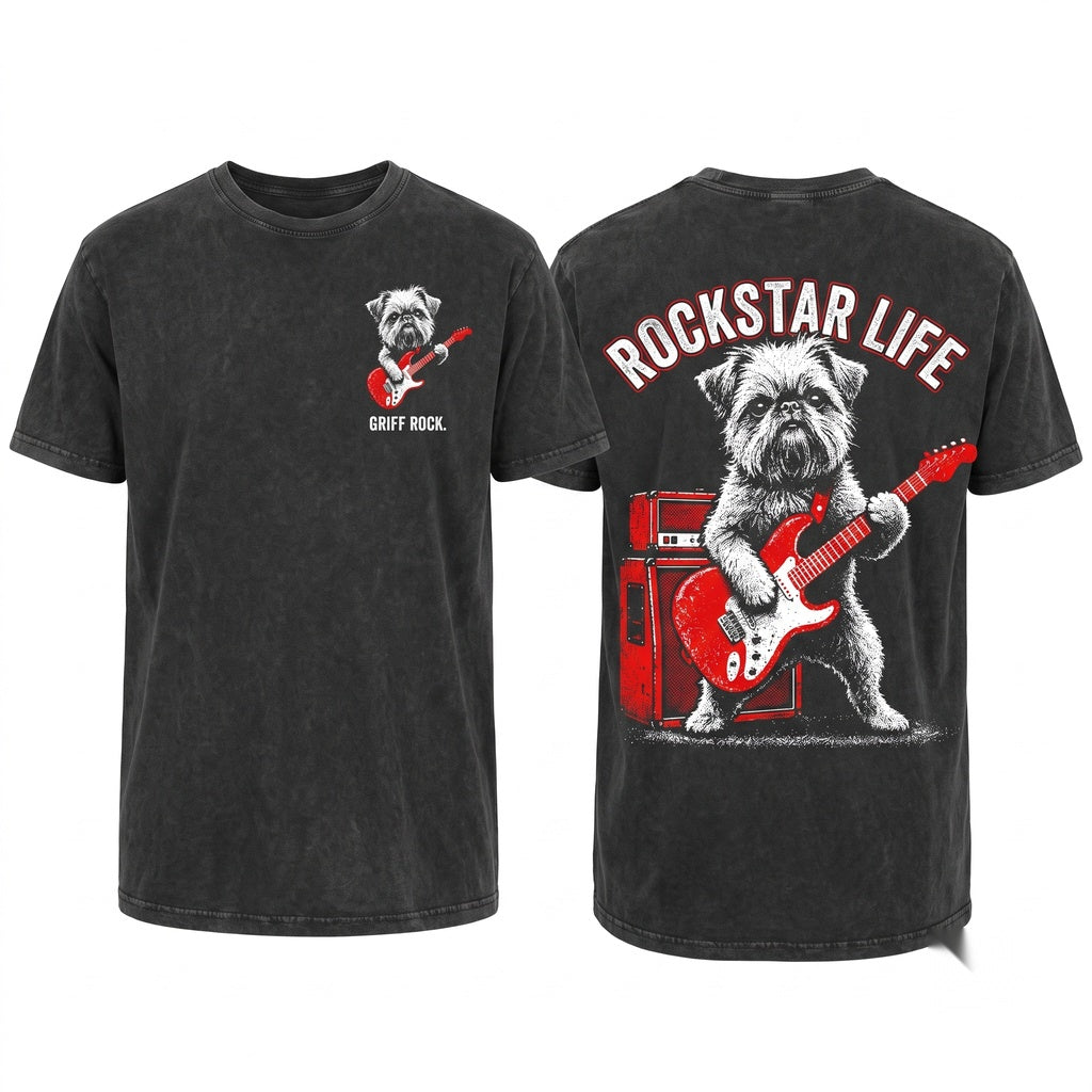 Brussels Griffon Funny Rock Guitar Music Lover Mom Dad Gift Unisex Wash T-Shirt