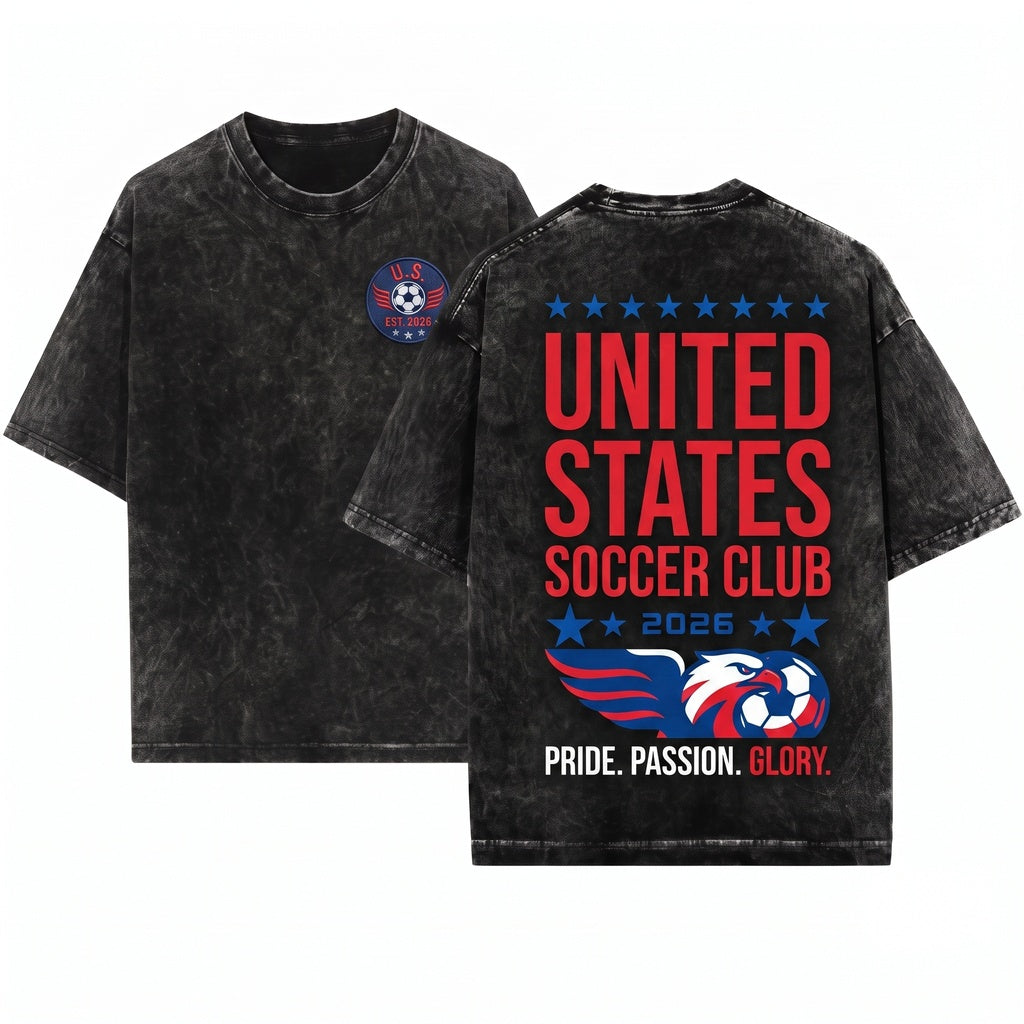 United States Soccer 2026 Team Crewneck Sweatshirt Back Print America Fan Apparel Unisex Wash T-Shirt