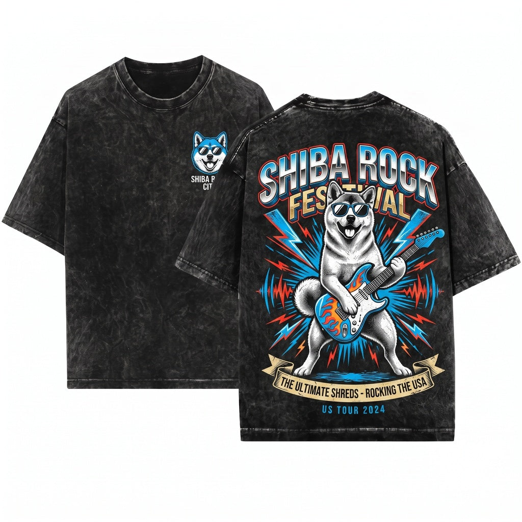 Akita Inu Rocker Guitar Music Lover Pet Mom Dad Funny Dog Style Unisex Wash T-Shirt