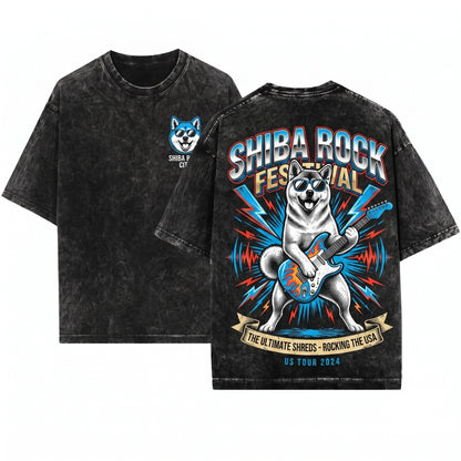 Akita Inu Rocker Guitar Music Lover Pet Mom Dad Funny Dog Style Unisex Wash T-Shirt
