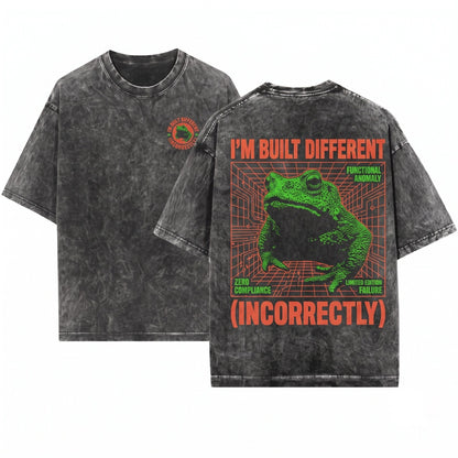 Built Different Incorrectly Funny Frog Meme Graphic Graphic Unisex Wash T-Shirt