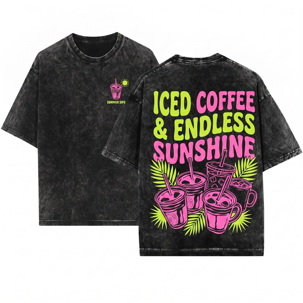 Iced Coffee Sunshine Summer Vibes Coffee Lover Club Gift Unisex Wash T-Shirt