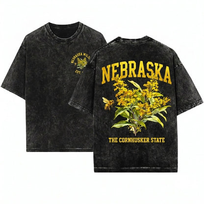 Nebraska State Flower Botanical Gardening Travel Gift Mother Girlfriend Unisex Wash T-Shirt