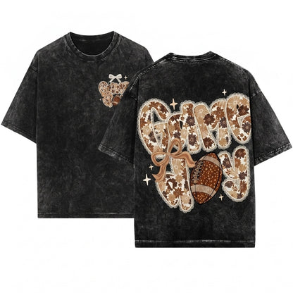 Preppy Vintage Lace Floral Football Game Day Touchdown Season Doodles Unisex Wash T-Shirt