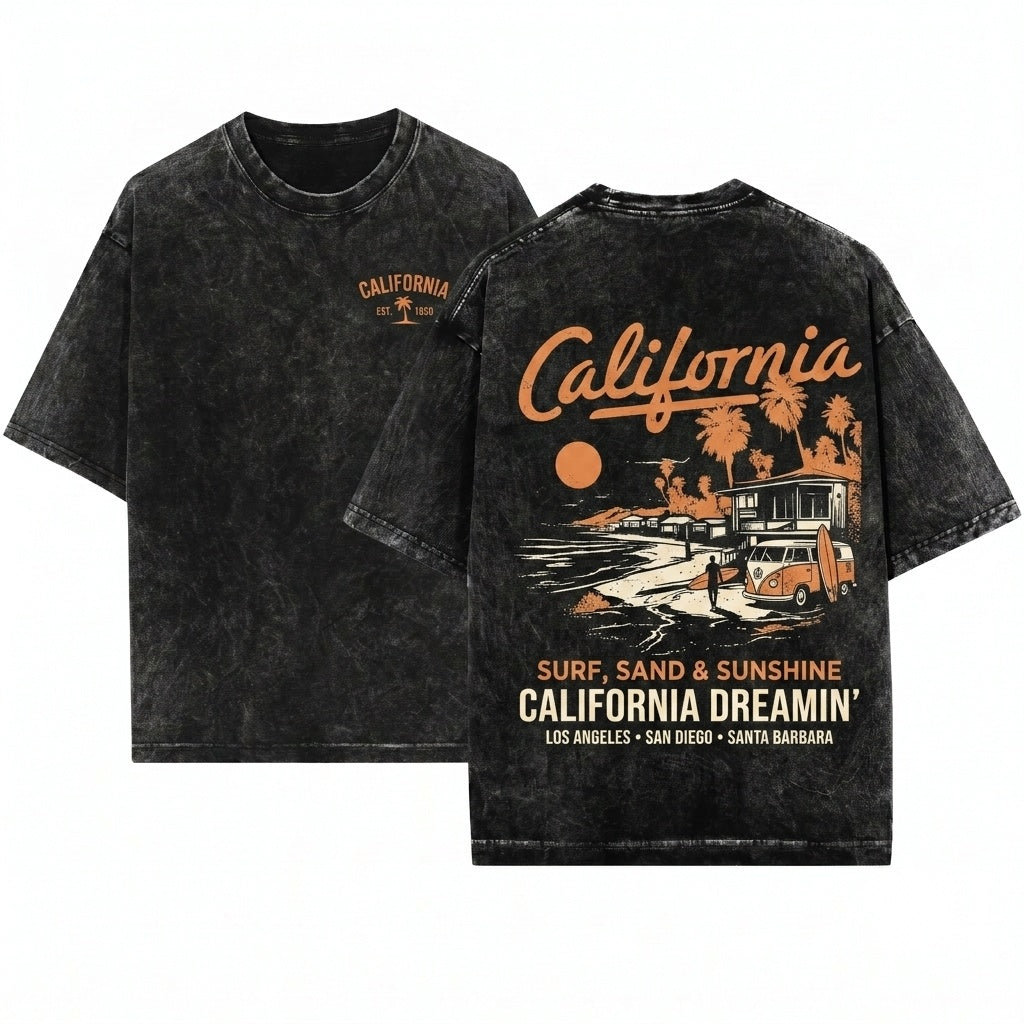 Vintage California Summer Beach Vacation Graphic Grunge Boho Travel Unisex Wash T-Shirt