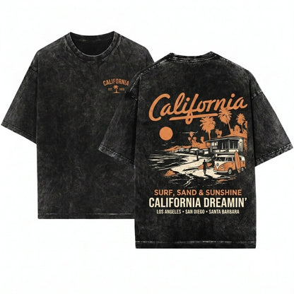 Vintage California Summer Beach Vacation Graphic Grunge Boho Travel Unisex Wash T-Shirt