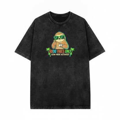 Three-Toed Sloth Vintage Wildlife Graphic Nature Lover Gift Cute Animal Tropical Forest Art Slow Living Unisex Wash T-Shirt