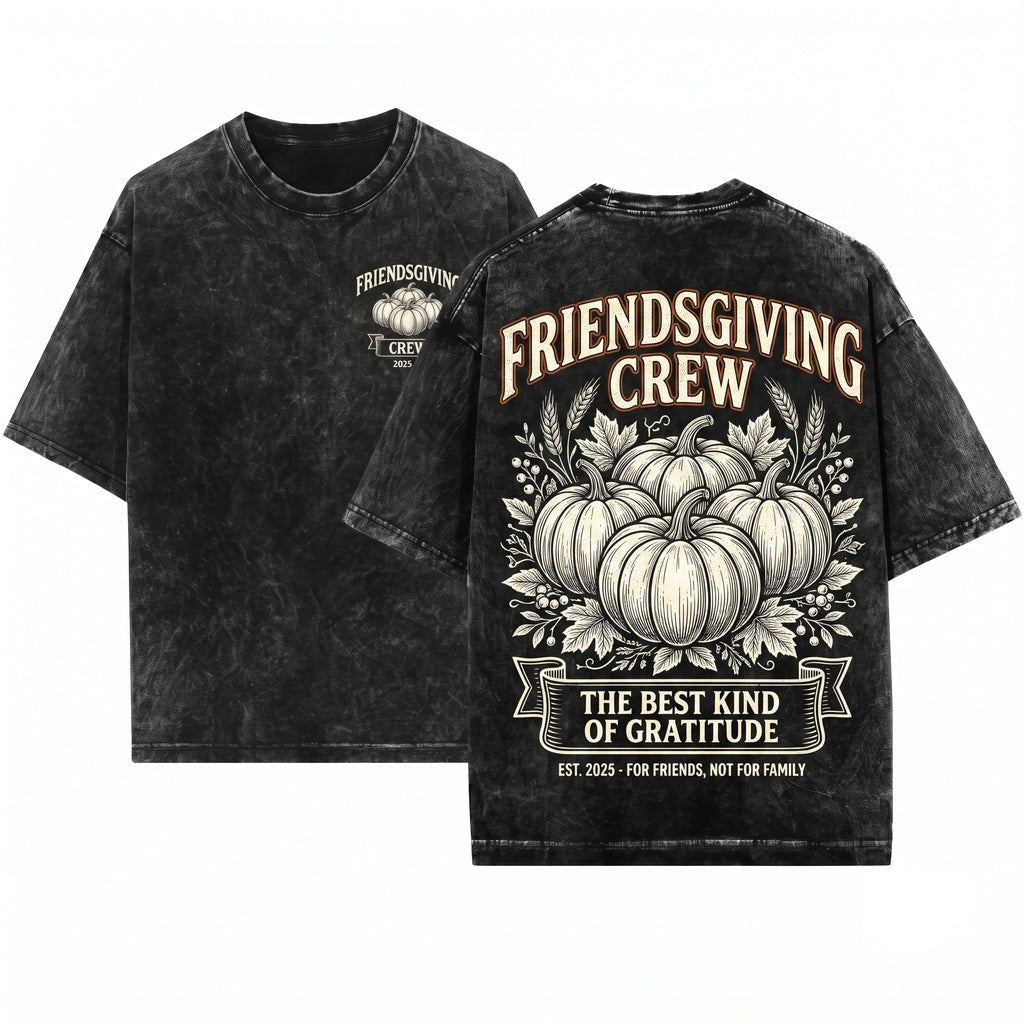 Friendsgiving 2025 Matching Thanksgiving Crew Group Graphic Unisex Wash T-Shirt