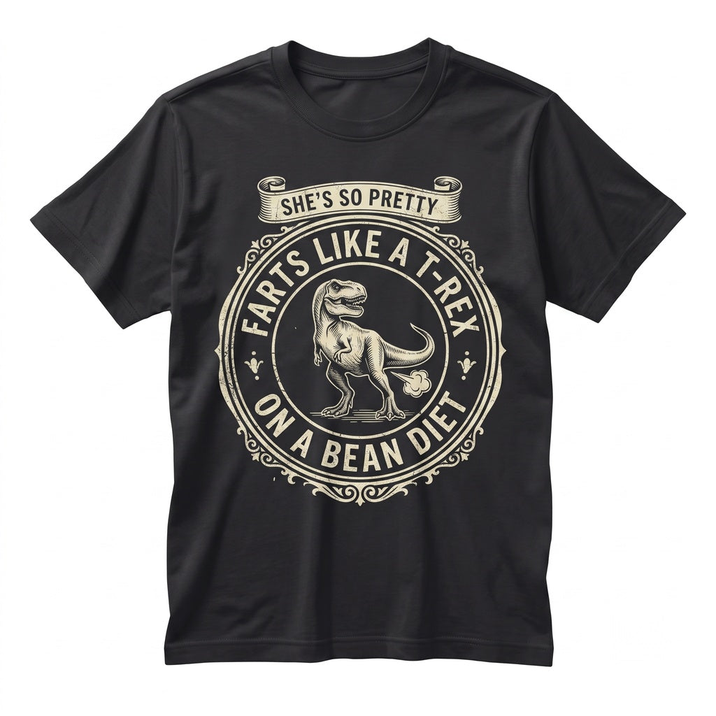 Funny Shes Pretty But Farts Like A Dinosaur TRex On Beans Graphic Joke Humor Gag Gift For Girlfriend Unisex TShirt