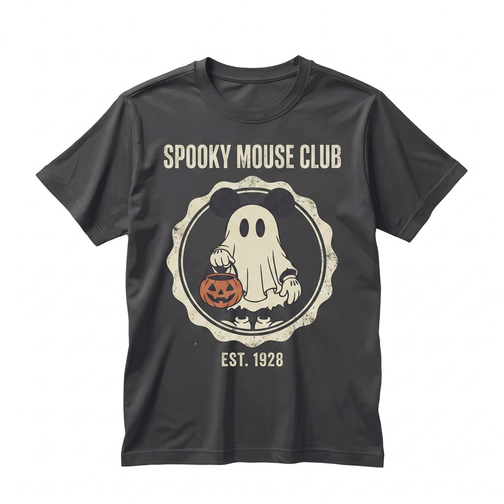 Vintage Retro Spooky Ghost Trick or Treat Cartoon Halloween Party Graphic Apparel for Couples Unisex TShirt