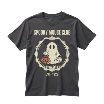 Vintage Retro Spooky Ghost Trick or Treat Cartoon Halloween Party Graphic Apparel for Couples Unisex TShirt