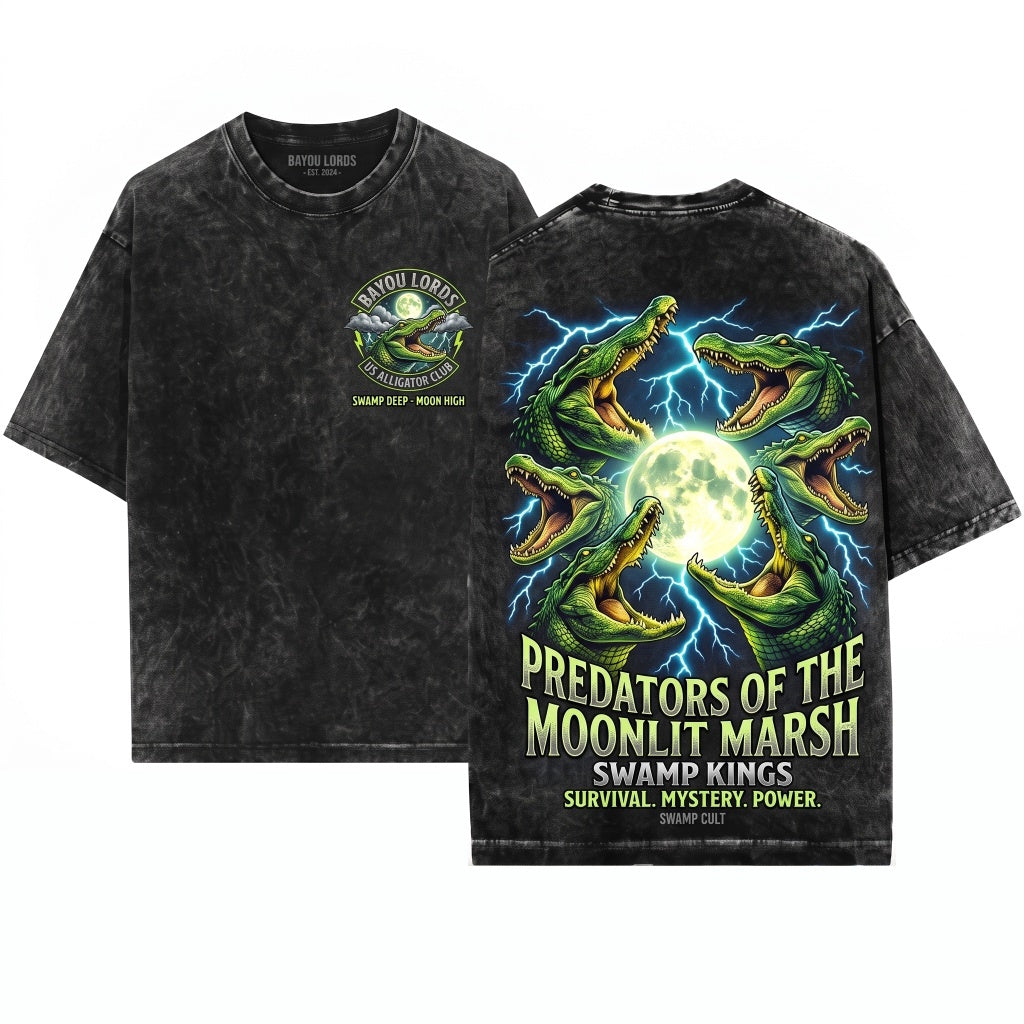 Vintage Alligator Lightnings 90s Retro Gator Swamp Moon Southern Nature Crocodile Top Unisex Wash T-Shirt