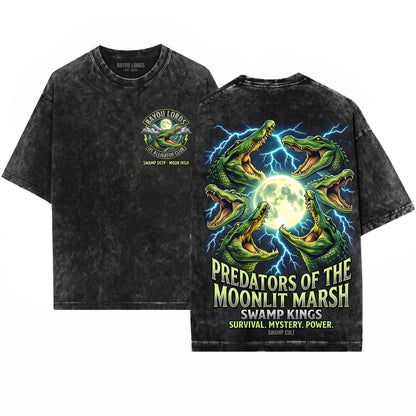 Vintage Alligator Lightnings 90s Retro Gator Swamp Moon Southern Nature Crocodile Top Unisex Wash T-Shirt