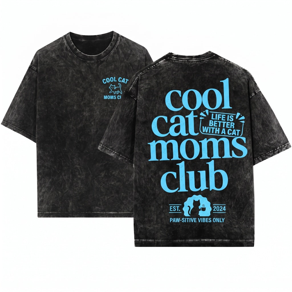 Cat Mom Social Club Cool Pet Parent Lover Gift Fur Mama Back Design Unisex Wash T-Shirt